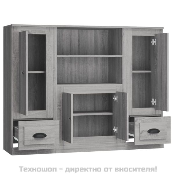 Високи шкафове, 3 бр, сив сонома, инженерно дърво