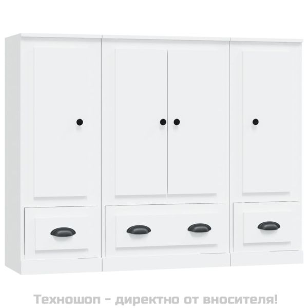 Високи шкафове, 3 бр, бели, инженерно дърво