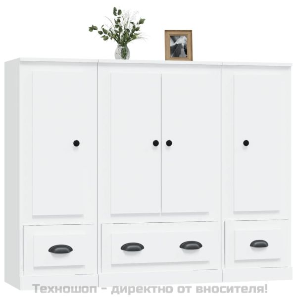 Високи шкафове, 3 бр, бели, инженерно дърво