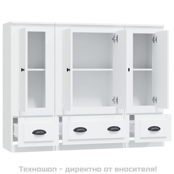 Високи шкафове, 3 бр, бели, инженерно дърво