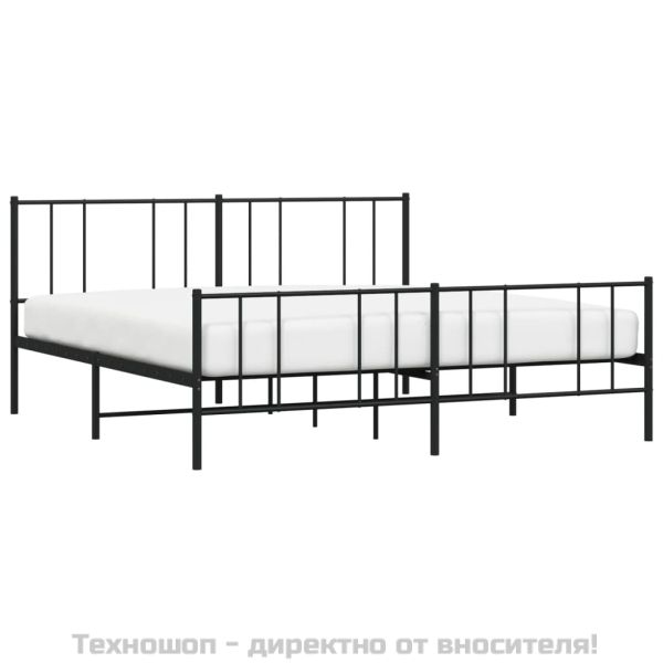 Метална рамка за легло с горна и долна табла, черна, 200x200 см