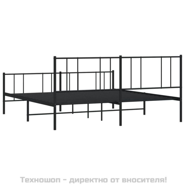 Метална рамка за легло с горна и долна табла, черна, 200x200 см