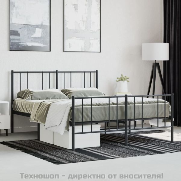 Метална рамка за легло с горна и долна табла, черна, 120x200 см