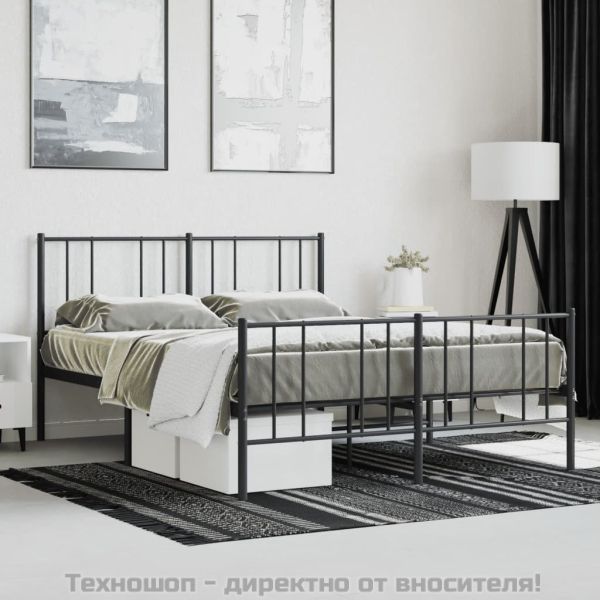 Метална рамка за легло с горна и долна табла, черна, 120x190 см
