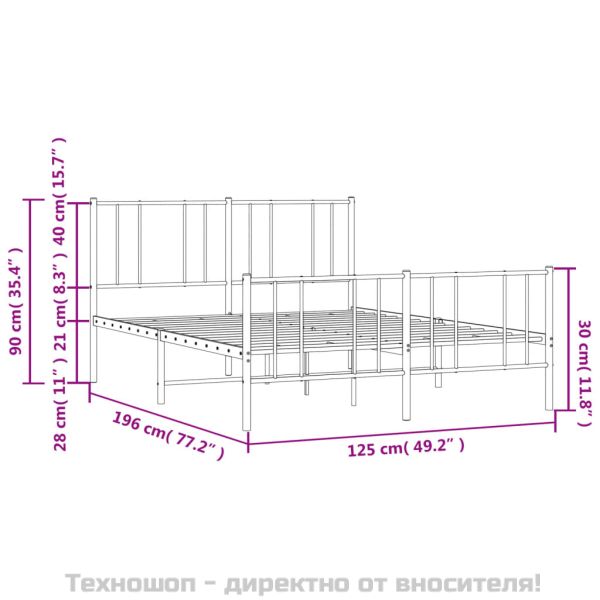 Метална рамка за легло с горна и долна табла, черна, 120x190 см