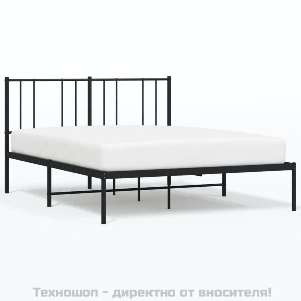 Метална рамка за легло с горна табла, черна, 160x200 см