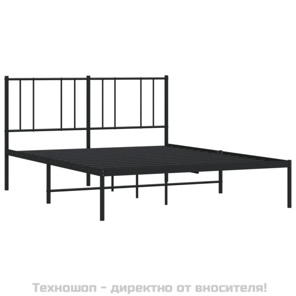 Метална рамка за легло с горна табла, черна, 160x200 см