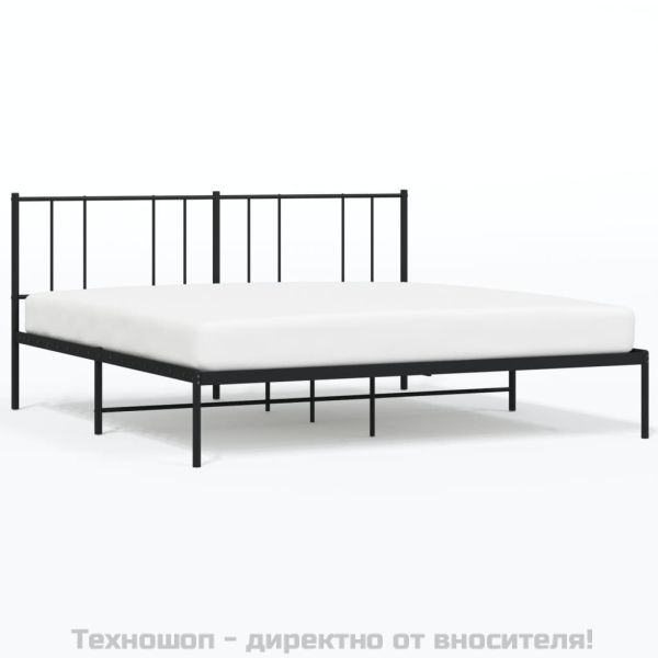 Метална рамка за легло с горна табла, черна, 200x200 см