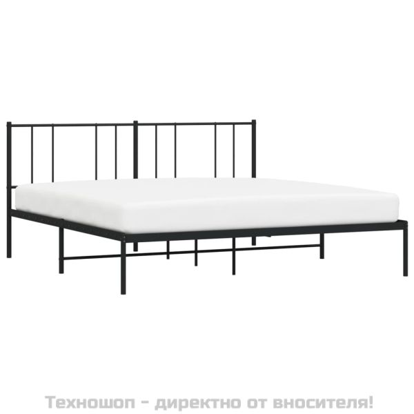 Метална рамка за легло с горна табла, черна, 200x200 см