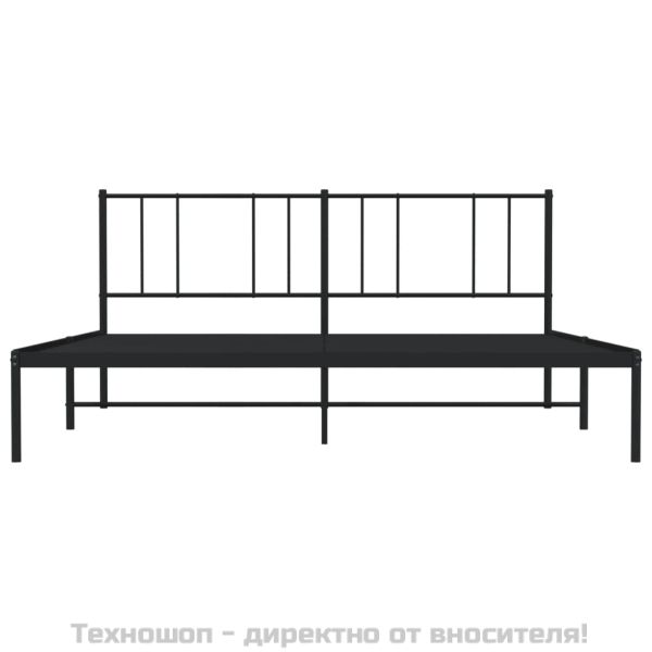 Метална рамка за легло с горна табла, черна, 200x200 см