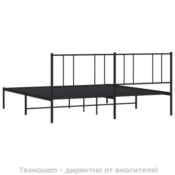 Метална рамка за легло с горна табла, черна, 200x200 см