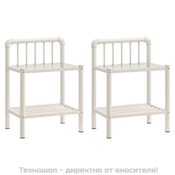 Нощни шкафчета, 2 бр, бял и прозрачен, метал и стъкло