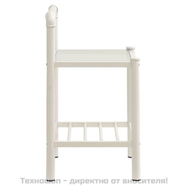 Нощни шкафчета, 2 бр, бял и прозрачен, метал и стъкло