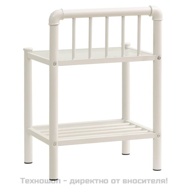 Нощни шкафчета, 2 бр, бял и прозрачен, метал и стъкло