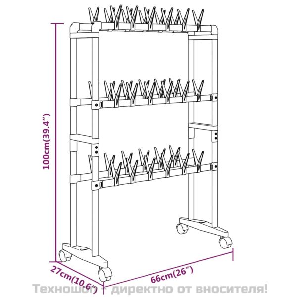 Етажерка за обувки с колелца, сребриста, 66x27x100 см