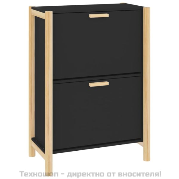 Шкаф за обувки, черен, 57,5x33x80 см, инженерно дърво