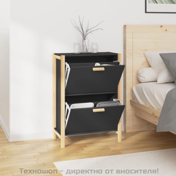Шкаф за обувки, черен, 57,5x33x80 см, инженерно дърво