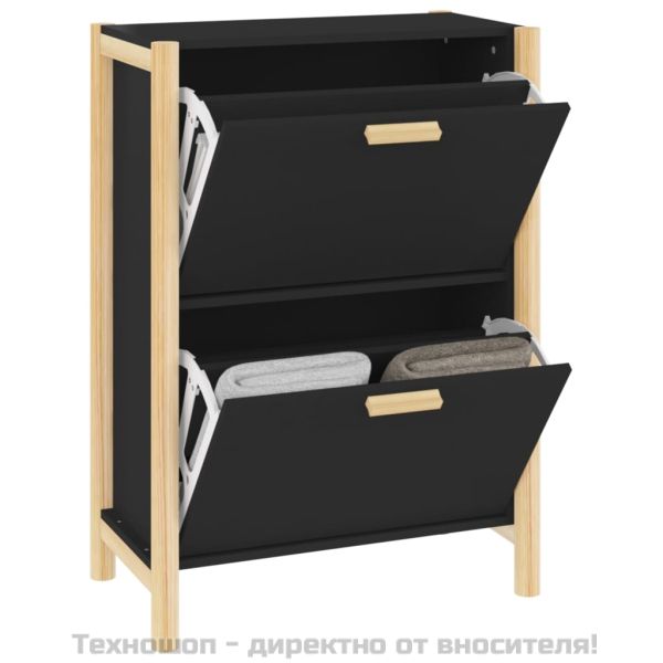 Шкаф за обувки, черен, 57,5x33x80 см, инженерно дърво