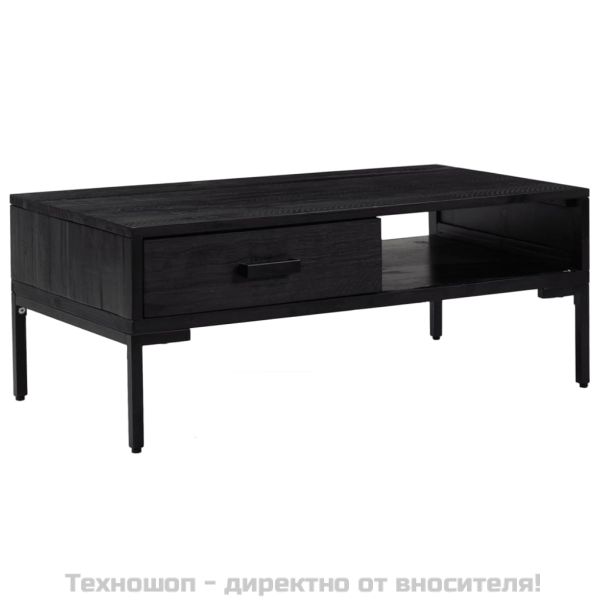 Маса за кафе, черна, 90x50x35 см, борово дърво масив