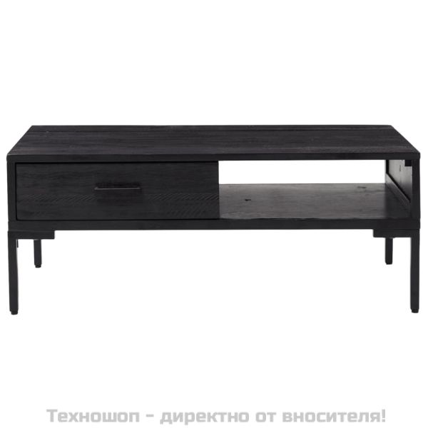 Маса за кафе, черна, 90x50x35 см, борово дърво масив