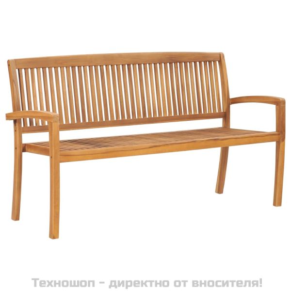 Стифираща градинска пейка с възглавница, 159 см, тик масив