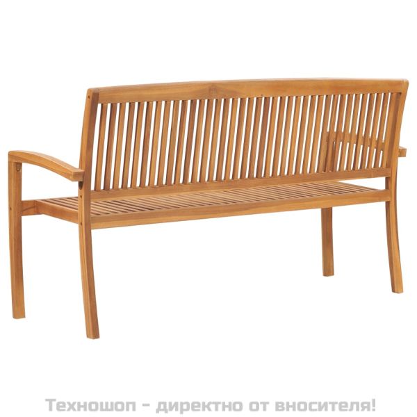 Стифираща градинска пейка с възглавница, 159 см, тик масив