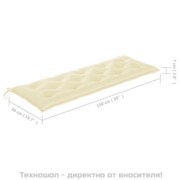Стифираща градинска пейка с възглавница, 159 см, тик масив