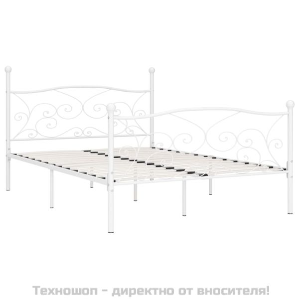 Рамка за легло с ламелна основа, бяла, метал, 160x200 см