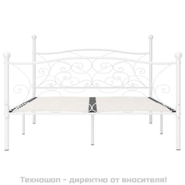 Рамка за легло с ламелна основа, бяла, метал, 160x200 см