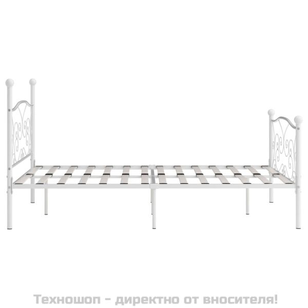 Рамка за легло с ламелна основа, бяла, метал, 160x200 см