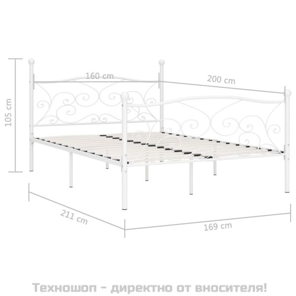 Рамка за легло с ламелна основа, бяла, метал, 160x200 см