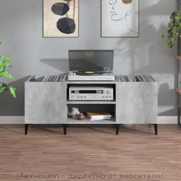Шкаф за грамофонни плочи сив 121x38x48 см инженерно дърво