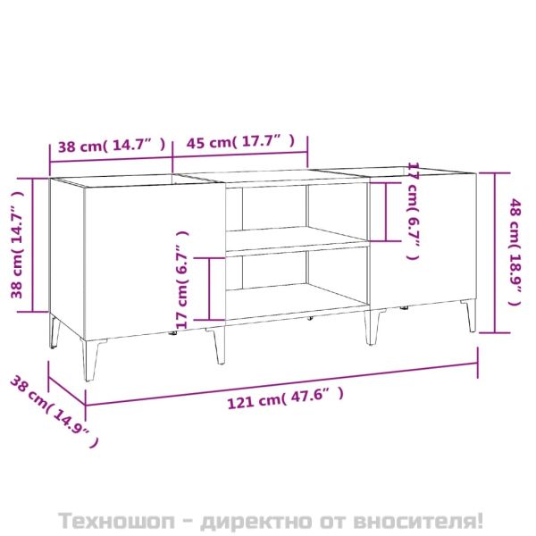 Шкаф за грамофонни плочи сив 121x38x48 см инженерно дърво