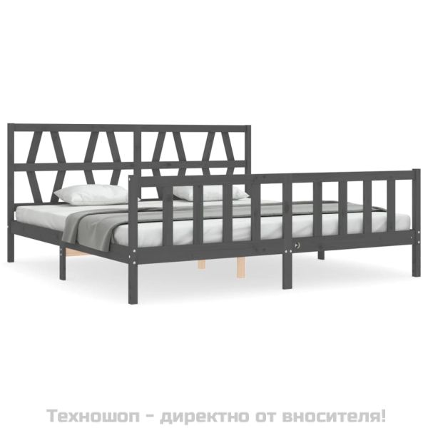 Рамка за легло с табла, сива, 200х200 см, масивно дърво