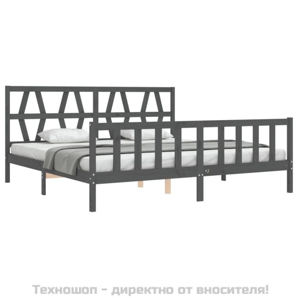 Рамка за легло с табла, сива, 200х200 см, масивно дърво