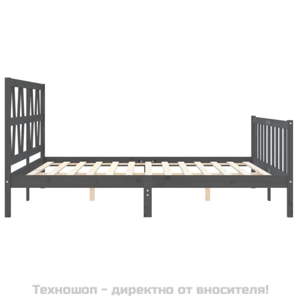 Рамка за легло с табла, сива, 200х200 см, масивно дърво
