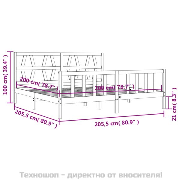 Рамка за легло с табла, сива, 200х200 см, масивно дърво