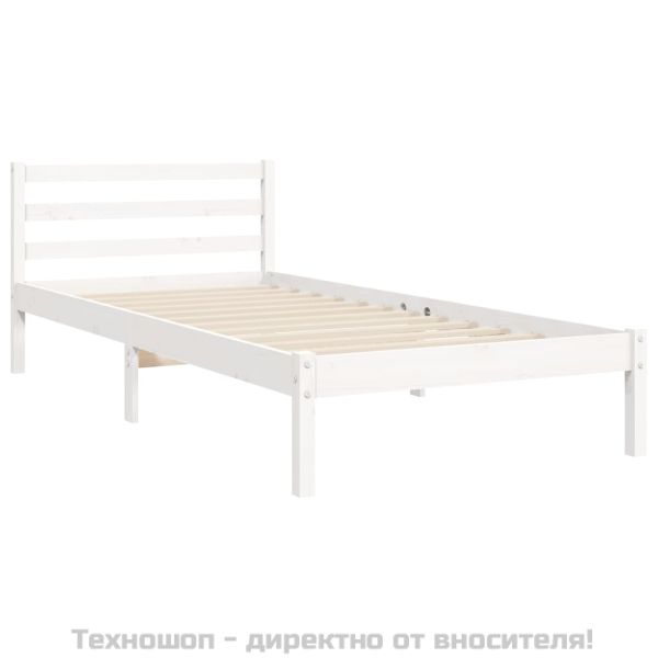 Рамка за легло с табла, бяла, 90x200 см, масивно дърво