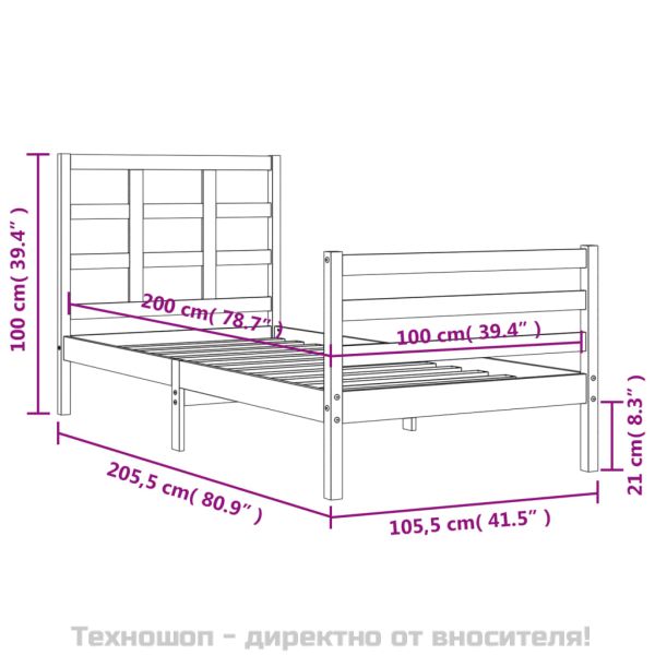 Рамка за легло с табла, 100x200 см, масивно дърво