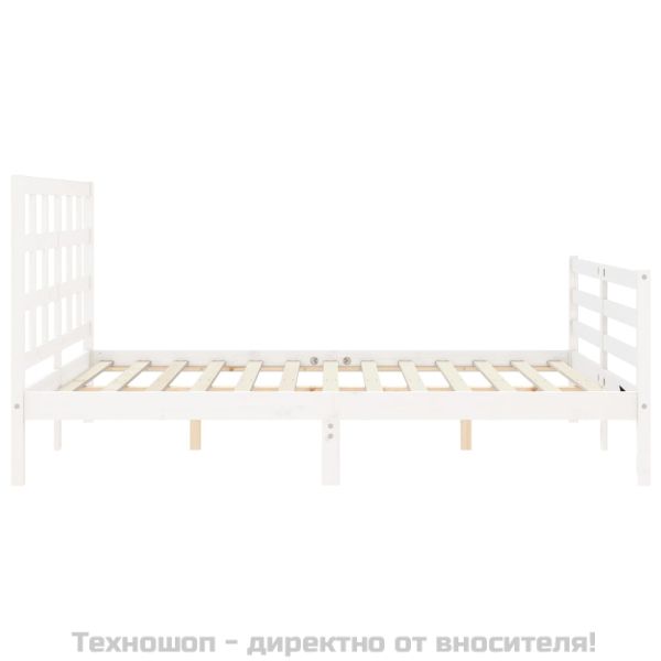 Рамка за легло с табла, бяла, 160х200 см, масивно дърво