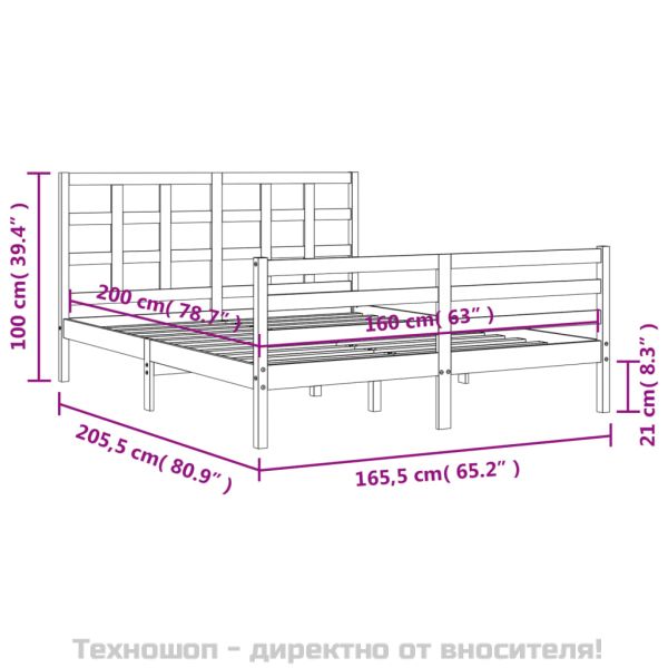 Рамка за легло с табла, бяла, 160х200 см, масивно дърво