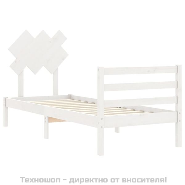Рамка за легло с табла, бяла, 90x200 см, масивно дърво
