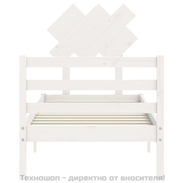 Рамка за легло с табла, бяла, 90x200 см, масивно дърво