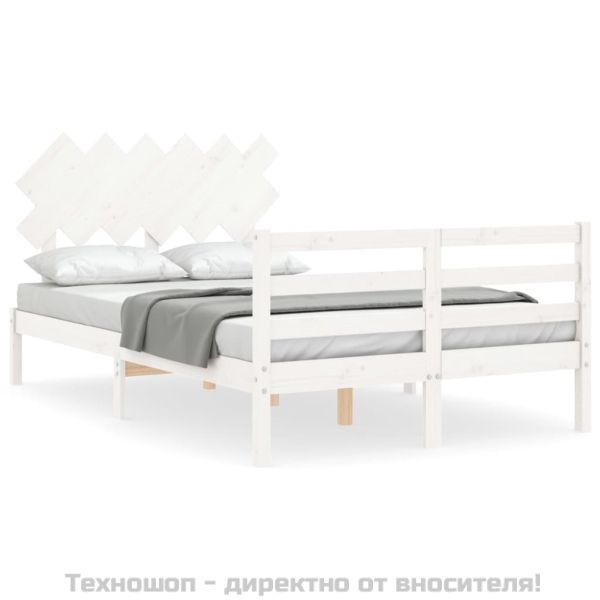 Рамка за легло с табла, бяла, 120х200 см, масивно дърво
