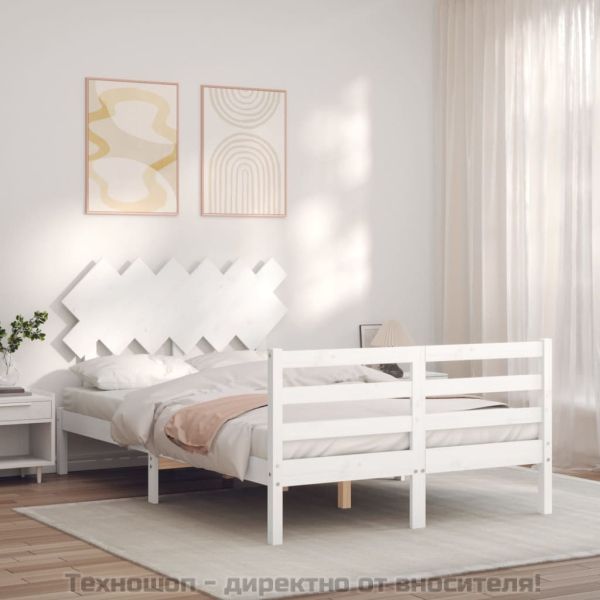 Рамка за легло с табла, бяла, 120х200 см, масивно дърво