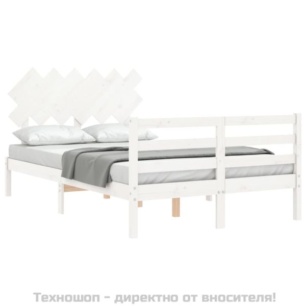Рамка за легло с табла, бяла, 120х200 см, масивно дърво