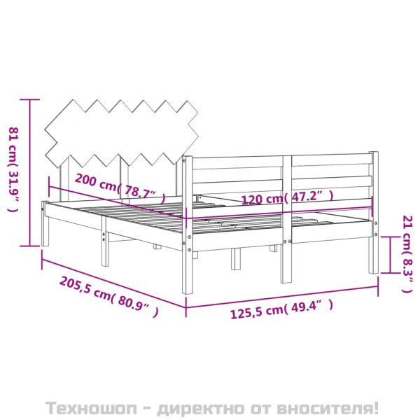 Рамка за легло с табла, бяла, 120х200 см, масивно дърво