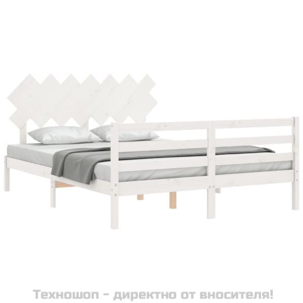 Рамка за легло с табла бяла King Size масивно дърво