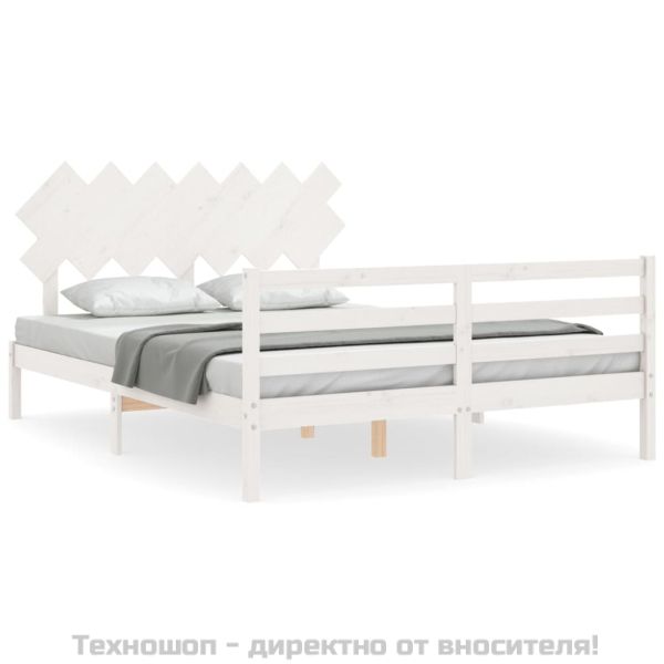 Рамка за легло с табла, бяла, 140х200 см, масивно дърво