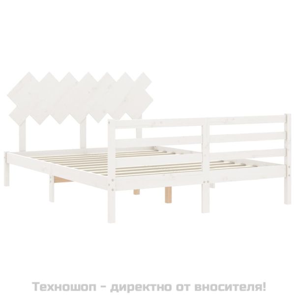 Рамка за легло с табла, бяла, 140х200 см, масивно дърво